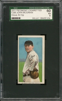1909-11 T206 White Border John McGraw, Glove at Hip – SGC 60 EX 5
